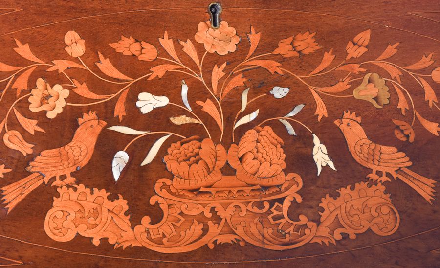 Antique Neat-Sized Dutch Marquetry Inlaid Mahogany Bureau