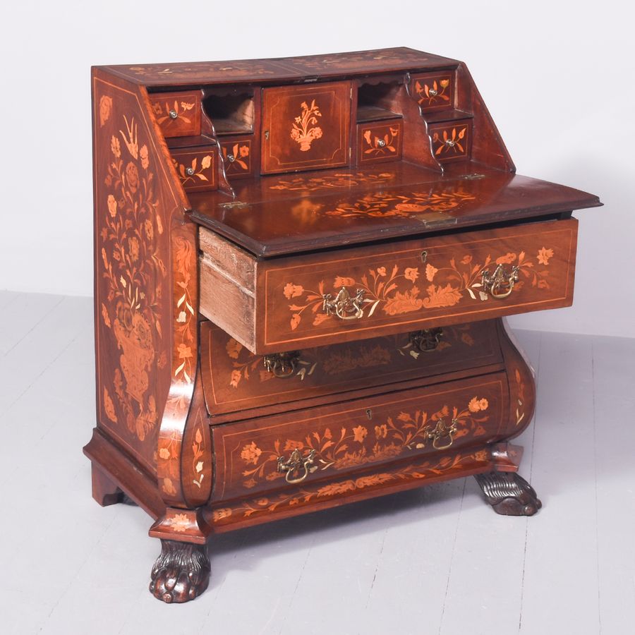 Antique Neat-Sized Dutch Marquetry Inlaid Mahogany Bureau