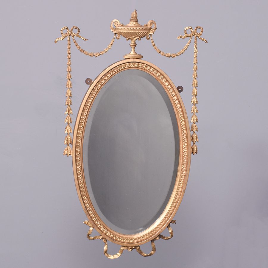 Stylish 19th Century Adams-Style Neo-Classical Gilded Oval Wall Mirror