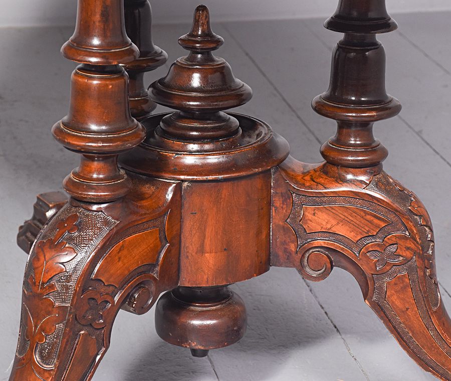 Antique Exhibition Quality Victorian Burr Walnut Drum or Rent Table 