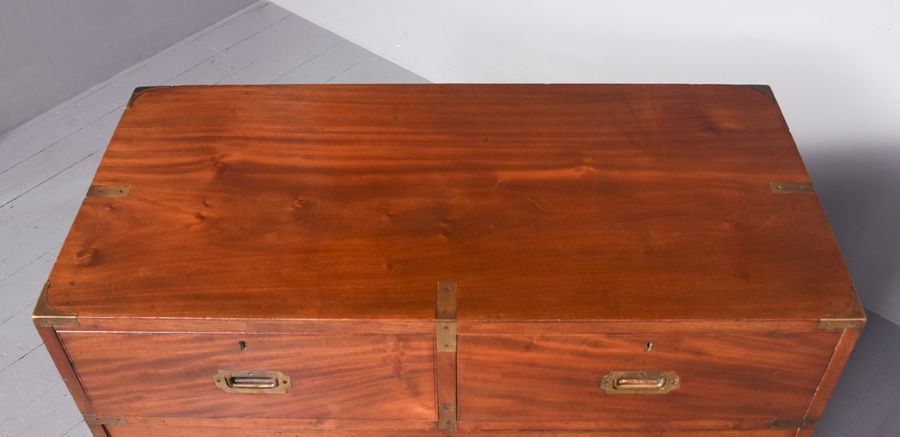 Antique Quality Mahogany Two-Part Military Chest