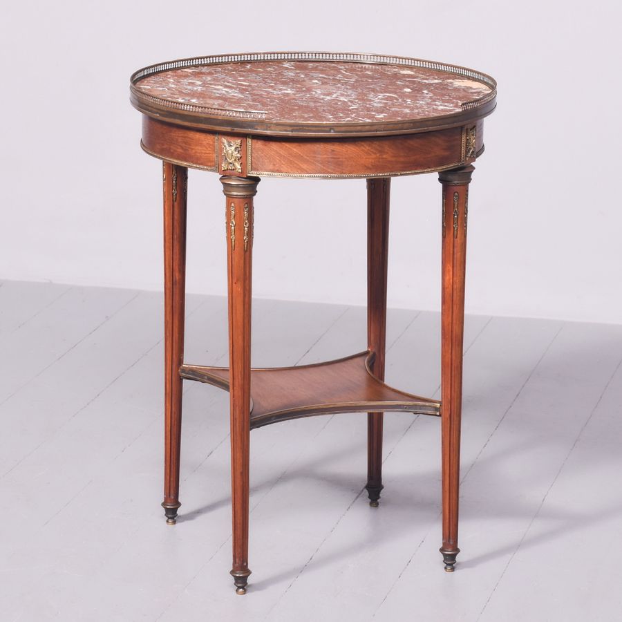 Louis XVI Style French marble top walnut gueridon (circular occasional table)