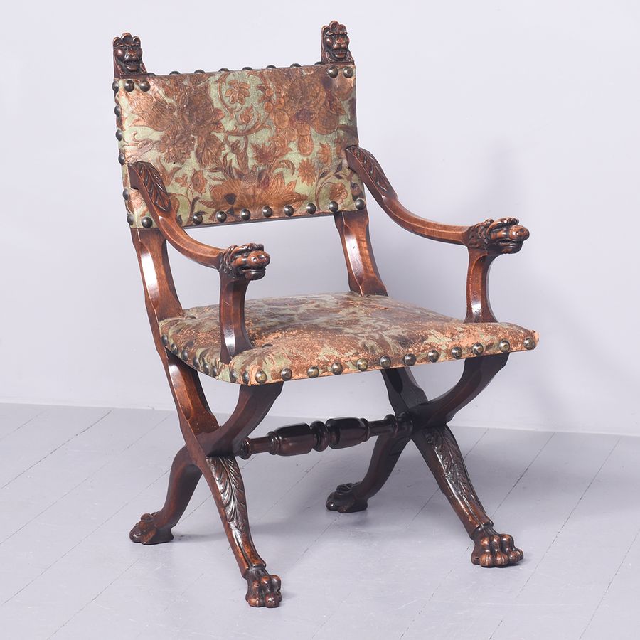 Walnut Framed Italian X Framed Chair