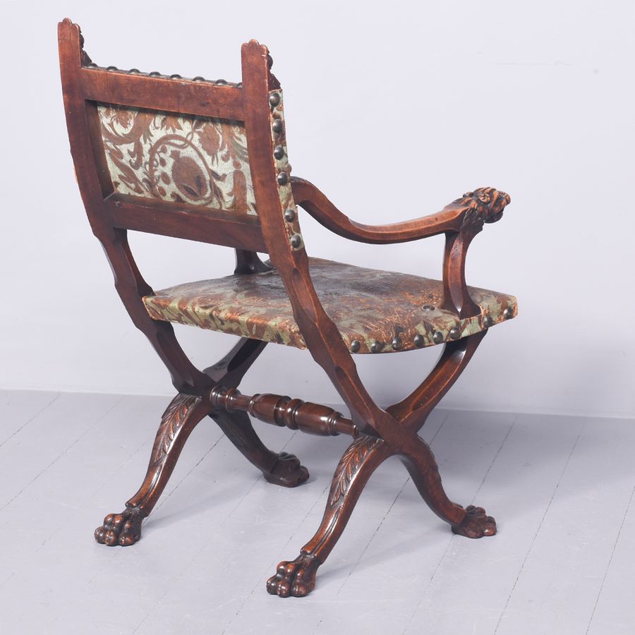 Antique Walnut Framed Italian X Framed Chair