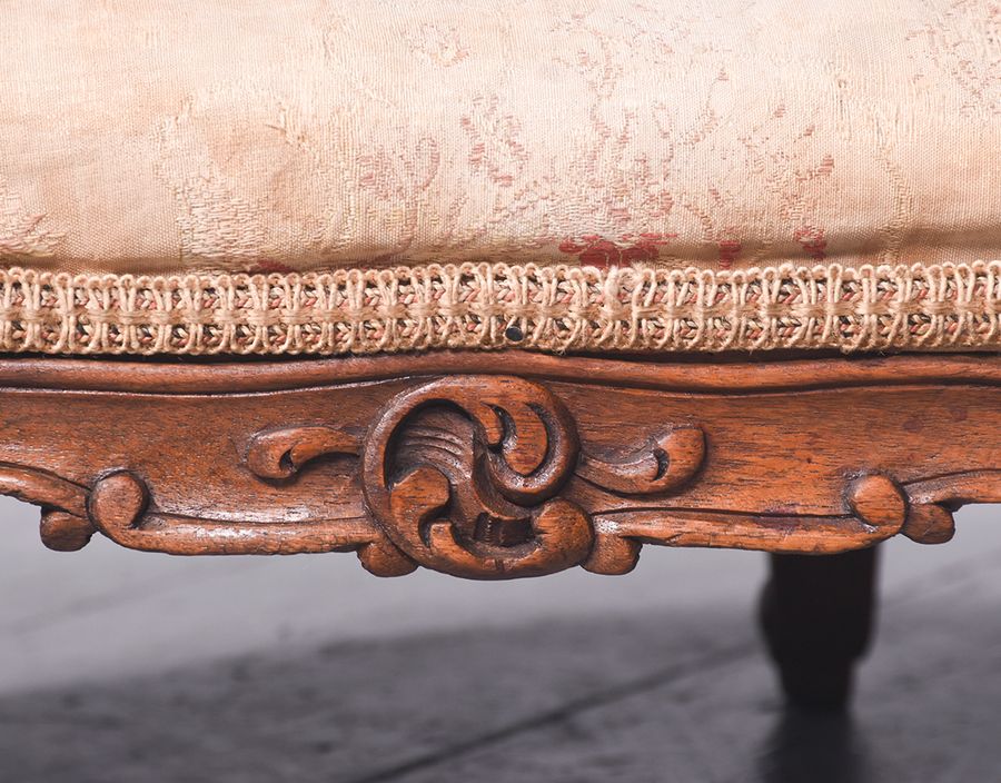 Antique Carved Walnut Six Leg Stool
