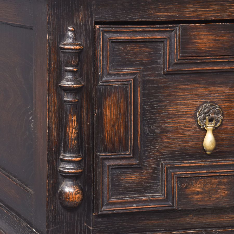 Antique A Neat Sized Oak Jacobean Style Dresser