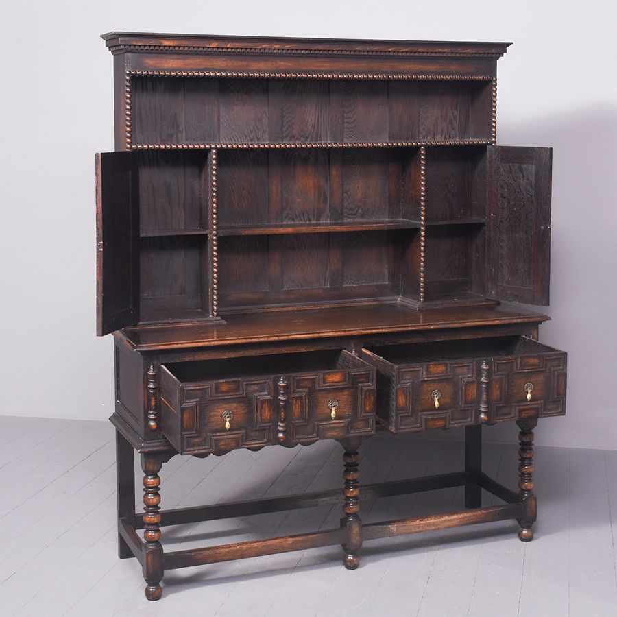Antique A Neat Sized Oak Jacobean Style Dresser
