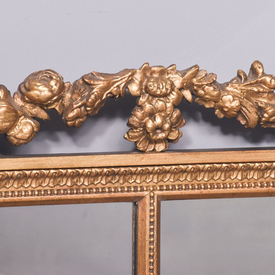 Antique Carved and Gilded Tryptic Overmantel Mirror