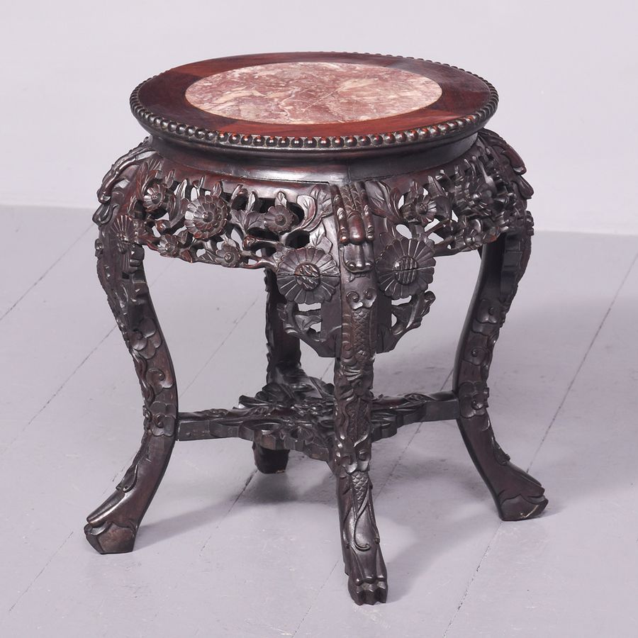 Qin Period Chinese Fine Quality Hardwood Marble-Top Inlaid Plant Stand