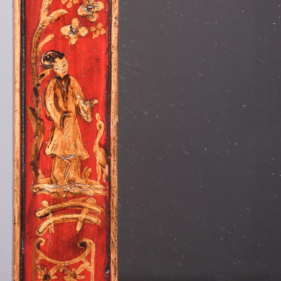 Antique  Early Georgian Style Red Lacquered Wall Mirror in The Chinoiserie Style 