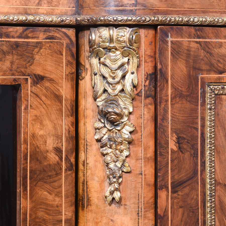 Antique Burr Walnut Ormolu Mounted and Inlaid Bow End Credenza