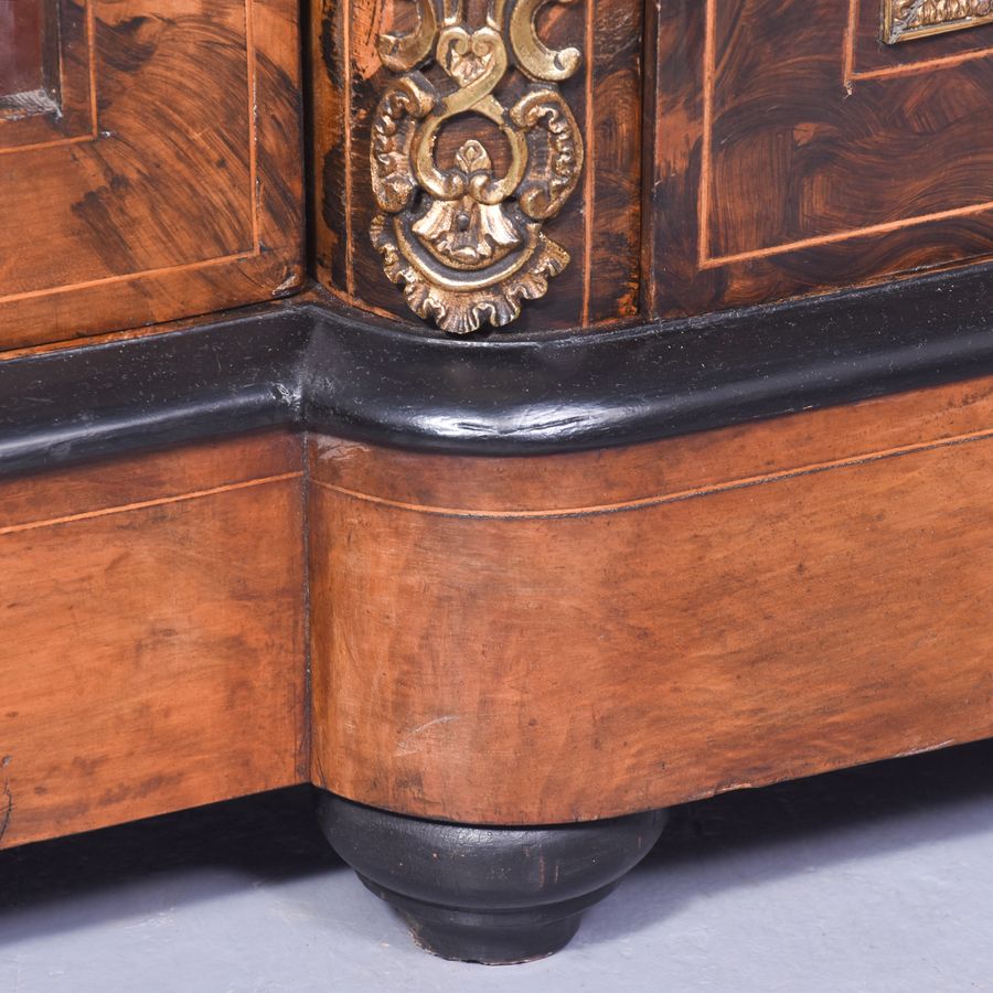 Antique Burr Walnut Ormolu Mounted and Inlaid Bow End Credenza