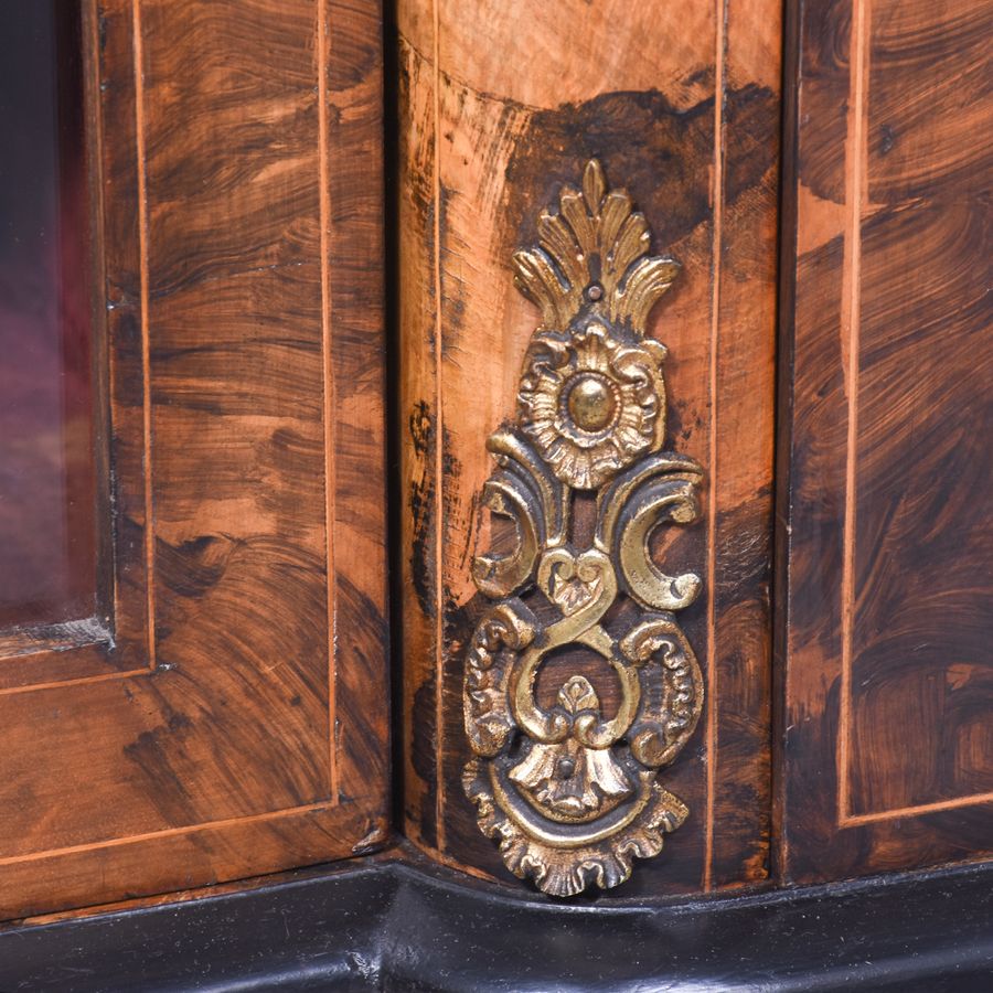 Antique Burr Walnut Ormolu Mounted and Inlaid Bow End Credenza