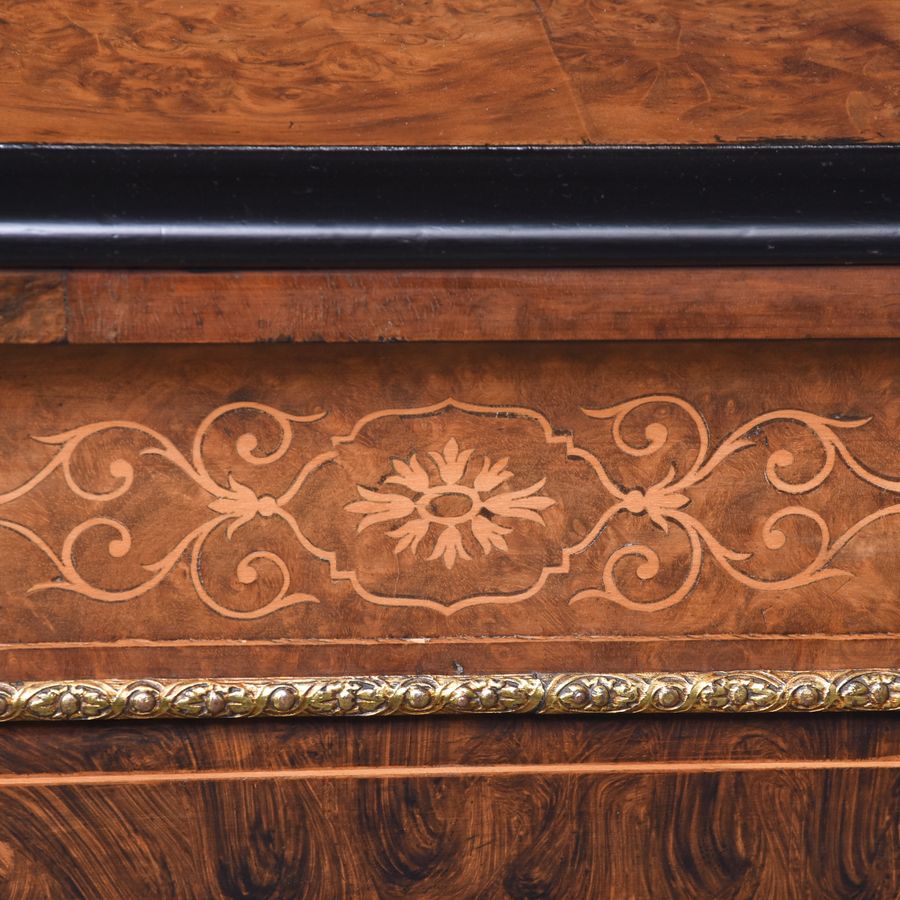 Antique Burr Walnut Ormolu Mounted and Inlaid Bow End Credenza