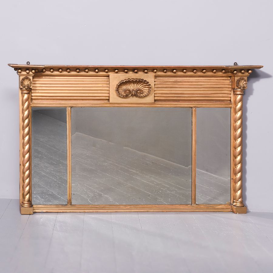 Late Georgian Triptych Carved and Gilded Overmantel Mirror