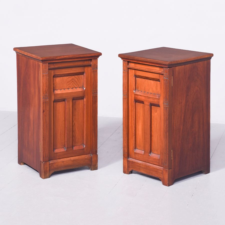 Pair of Late Victorian Gothic Influence Walnut Bedside Lockers