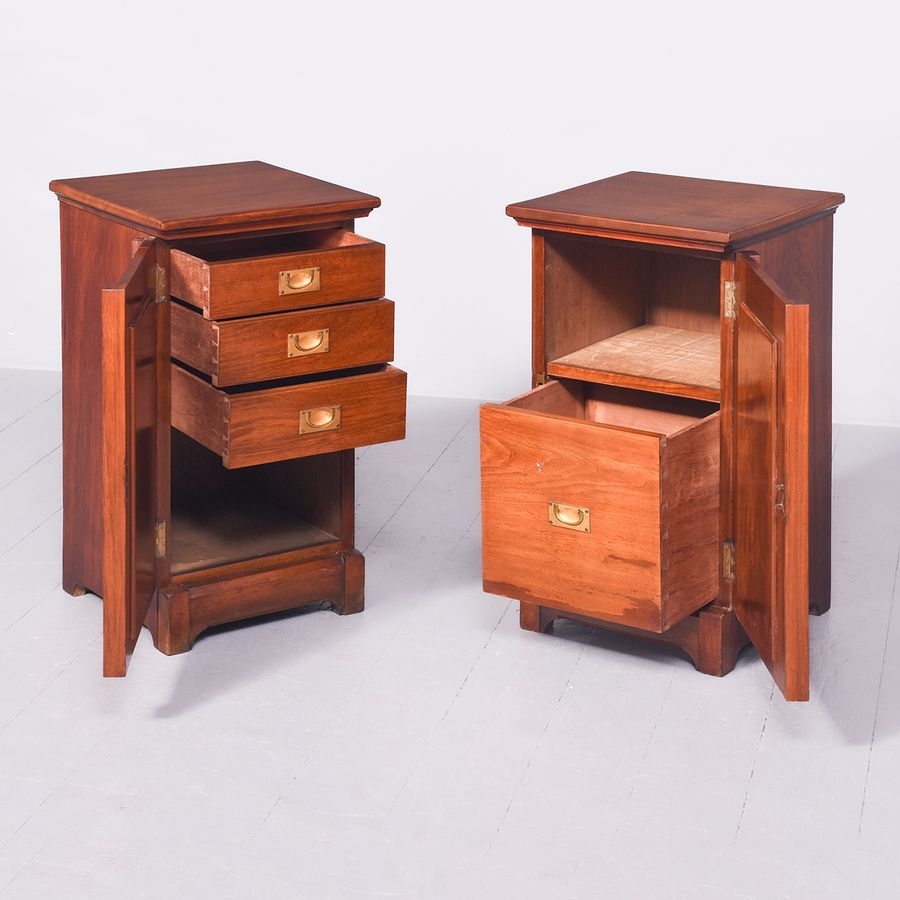 Antique Pair of Late Victorian Gothic Influence Walnut Bedside Lockers