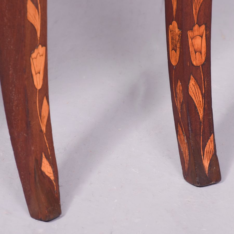Antique Set of 3 Dutch Marquetry Inlaid Mahogany Side Chairs