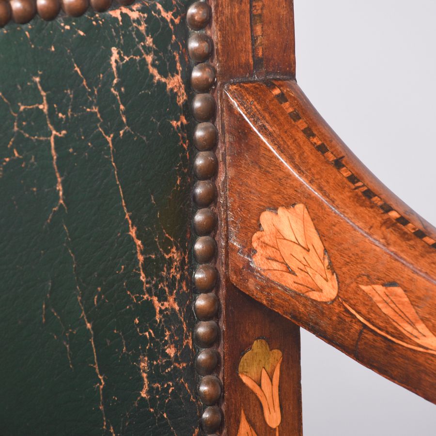 Antique Dutch Marquetry Inlaid Mahogany Armchair
