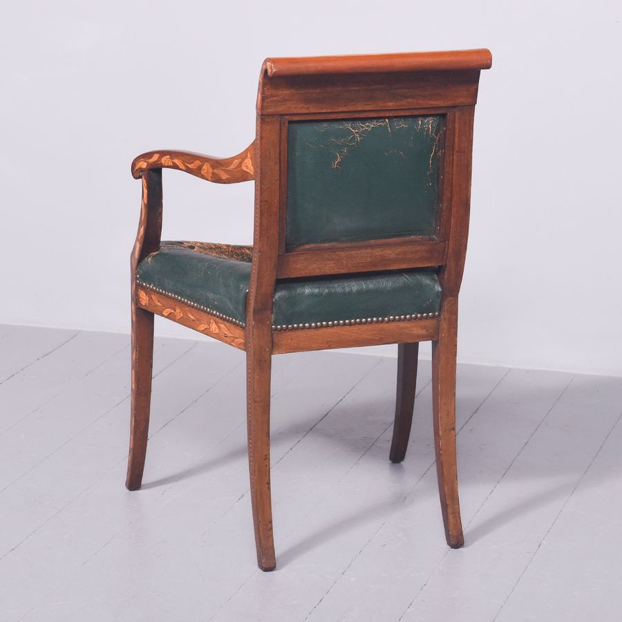 Antique Dutch Marquetry Inlaid Mahogany Armchair