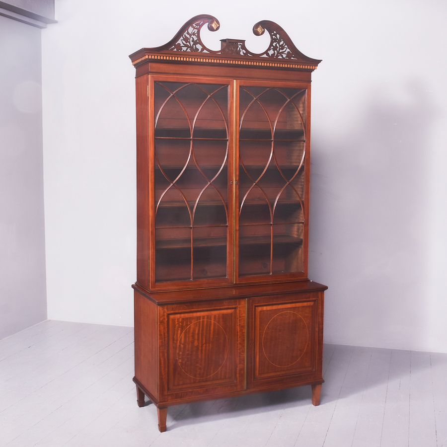 Decorative George III Style Inlaid Mahogany Cabinet Bookcase