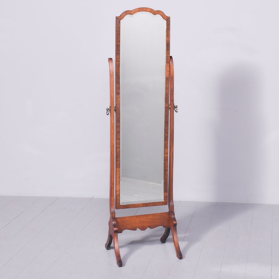 Antique Neat Sized Mahogany Framed Bevel-Edged Cheval Mirror