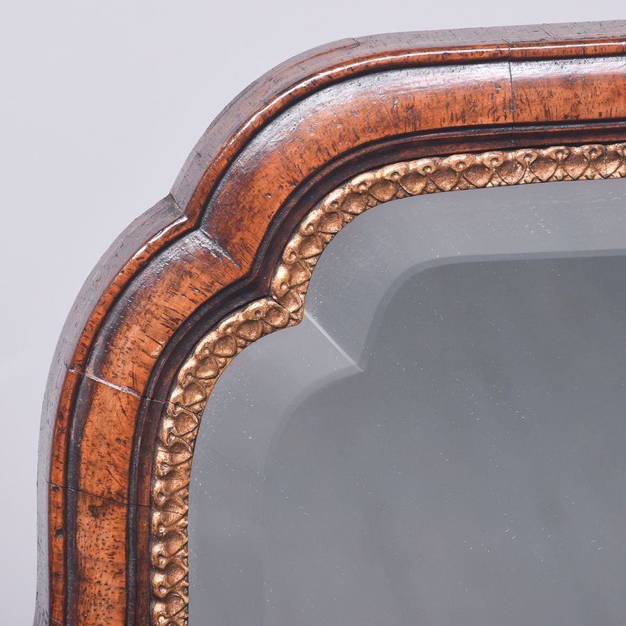 Antique Early Georgian-Style Walnut and Gilded Wall or Small Overmantel Mirror