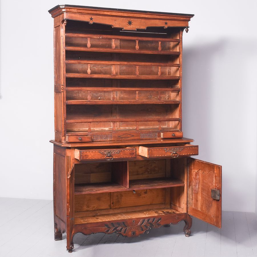 Antique Unusual French, Tall Inlaid Fruitwood Dresser with Lovely Colour and Patina