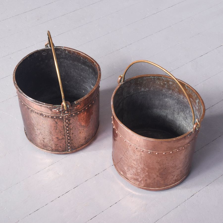 Antique Pair of Copper and Brass Buckets