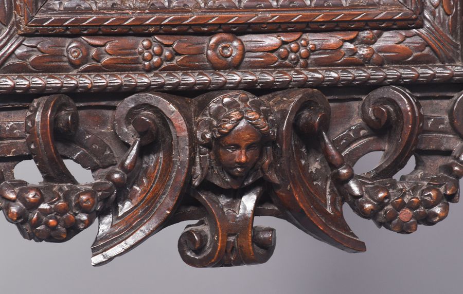 Antique Renaissance-Style Carved Fruitwood Wall Mirror