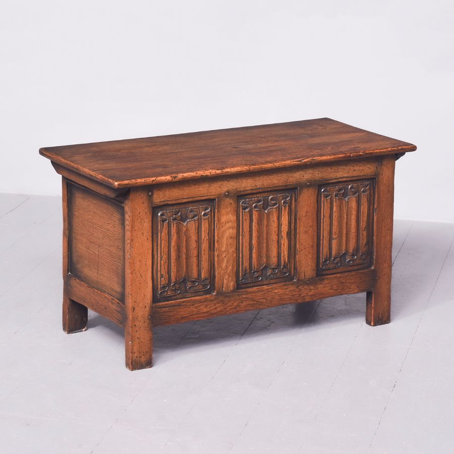 Neat-Sized Jacobean Style Solid Oak Trunk with Mellow Colour and Nice Patina
