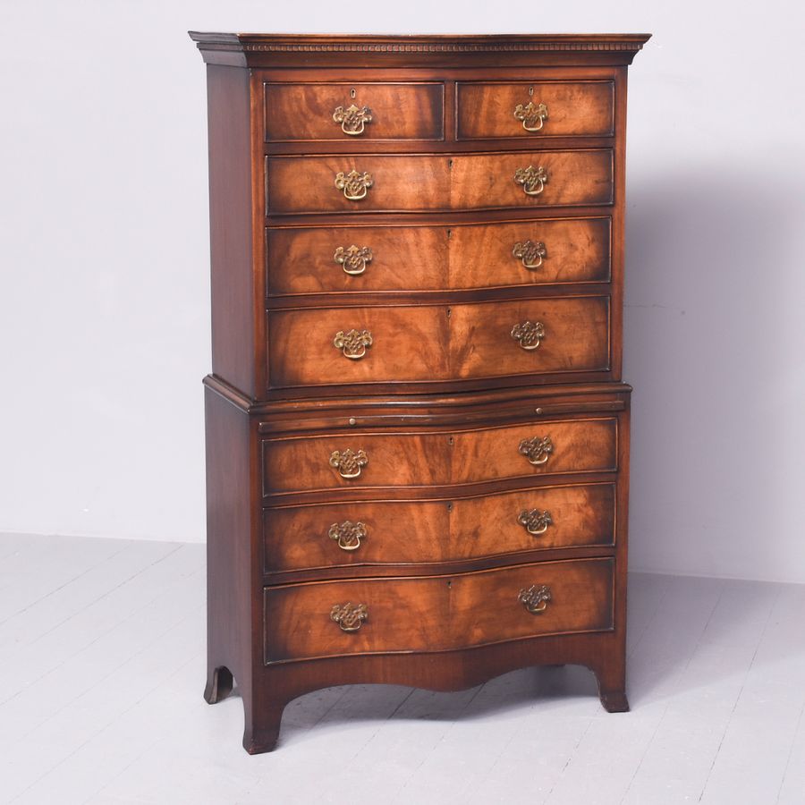 George III style neat sized serpentine front mahogany chest on chest