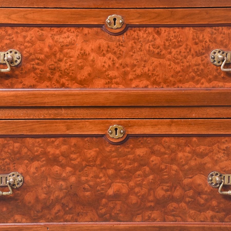 Antique Unusual birds eye maple and walnut neat-sized Arts and Crafts chest of drawers