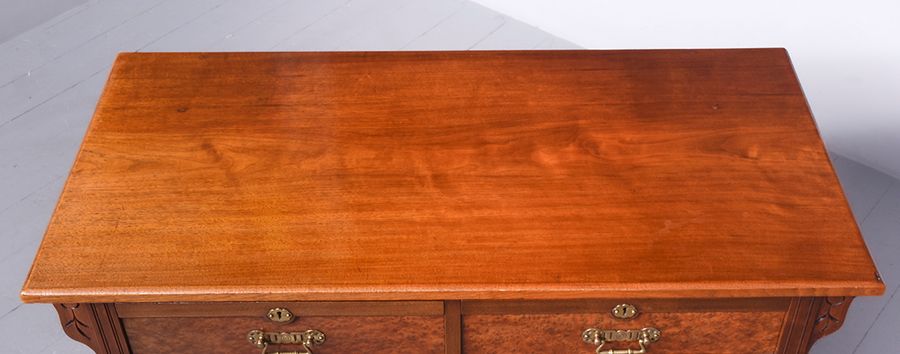 Antique Unusual birds eye maple and walnut neat-sized Arts and Crafts chest of drawers