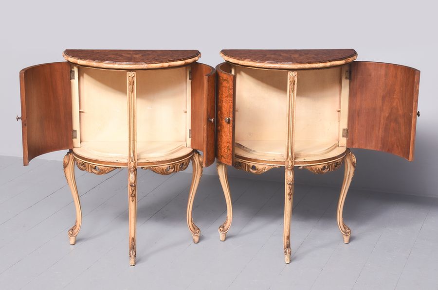 Antique Pair of Demi-Lune Side Tables/Cabinets