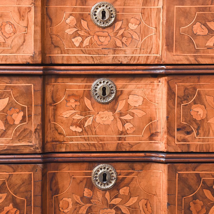 Antique Quality Dutch marquetry-inlaid walnut block fronted bureau