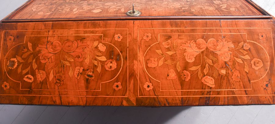 Antique Quality Dutch marquetry-inlaid walnut block fronted bureau