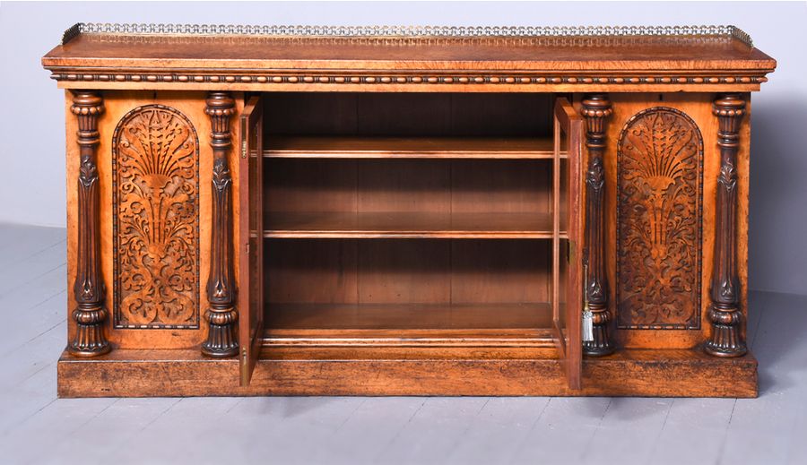 Antique Burr Walnut and Amboyna Credenza