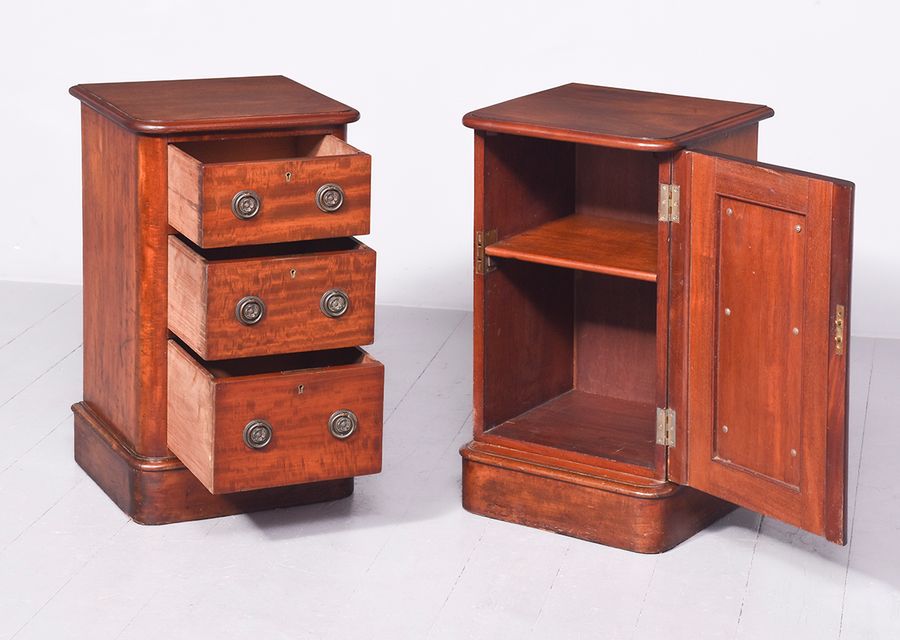 Antique Pair of Victorian Figured Mahogany Bedside Lockers