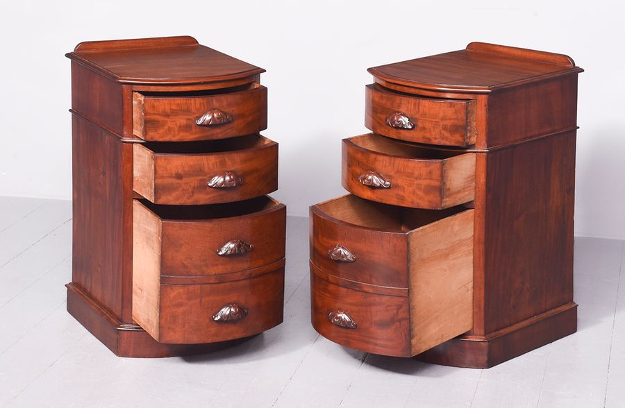 Antique Pair of Mid-Victorian Bow-Front, Neat-Size Chests of Drawers/Bedside Lockers