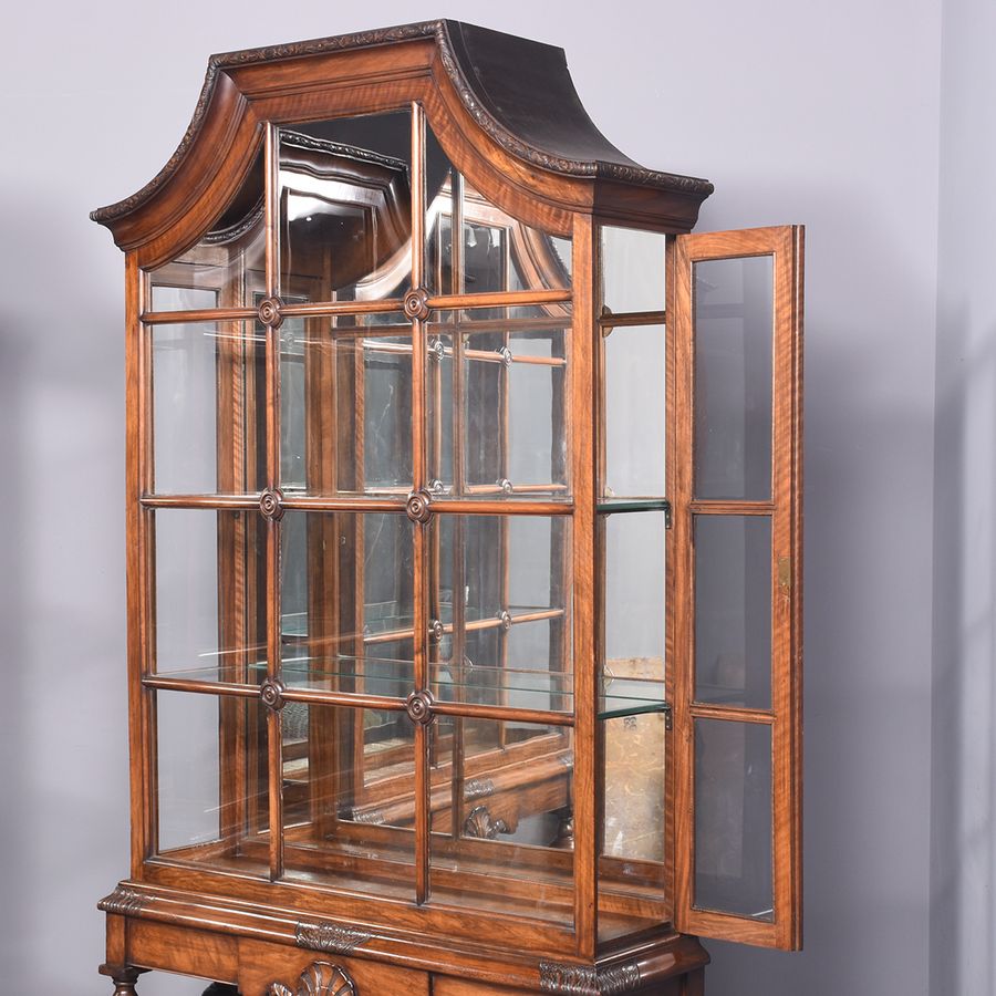 Antique Rare Pair of Exhibition-Quality Tall Carved Walnut Neo-Classical Display Cases