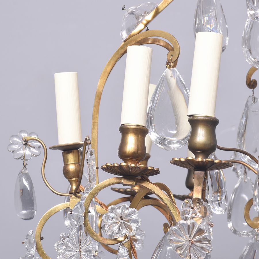 Antique Glass & Brass 12-Light Chandelier