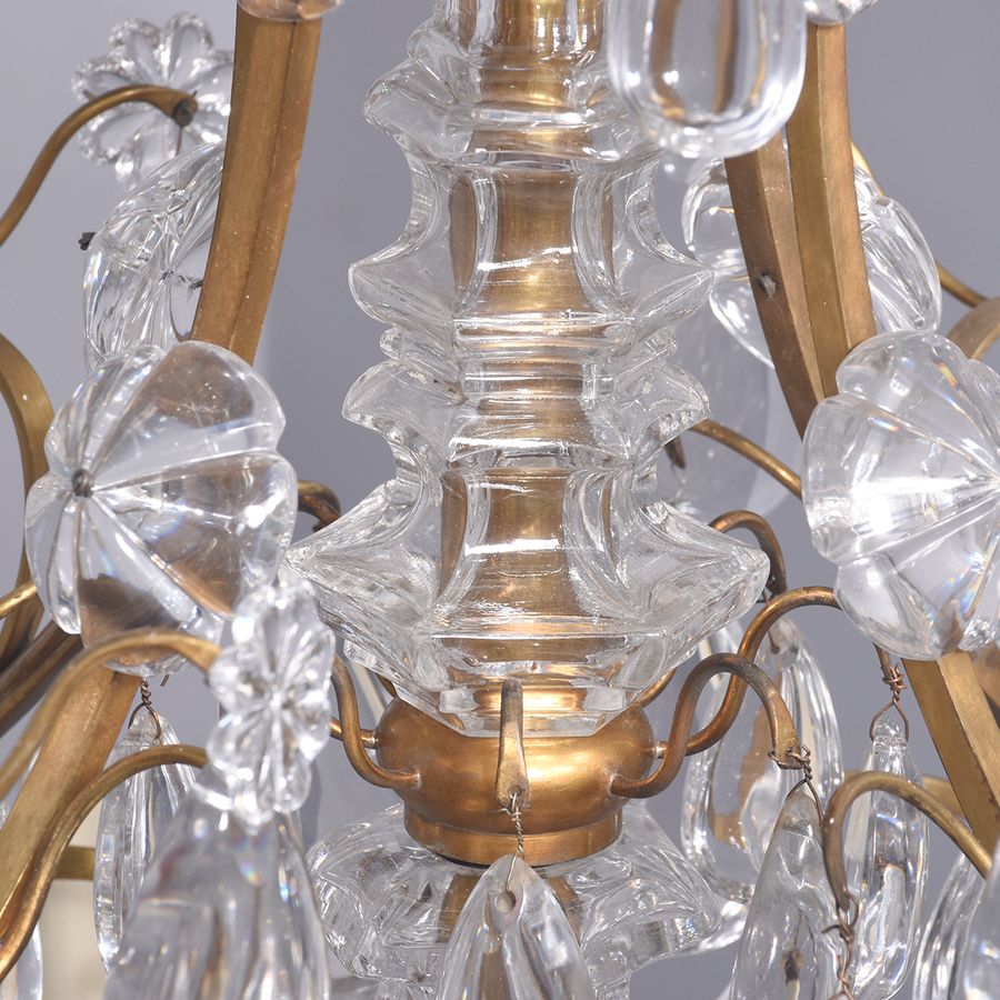 Antique Glass & Brass 12-Light Chandelier