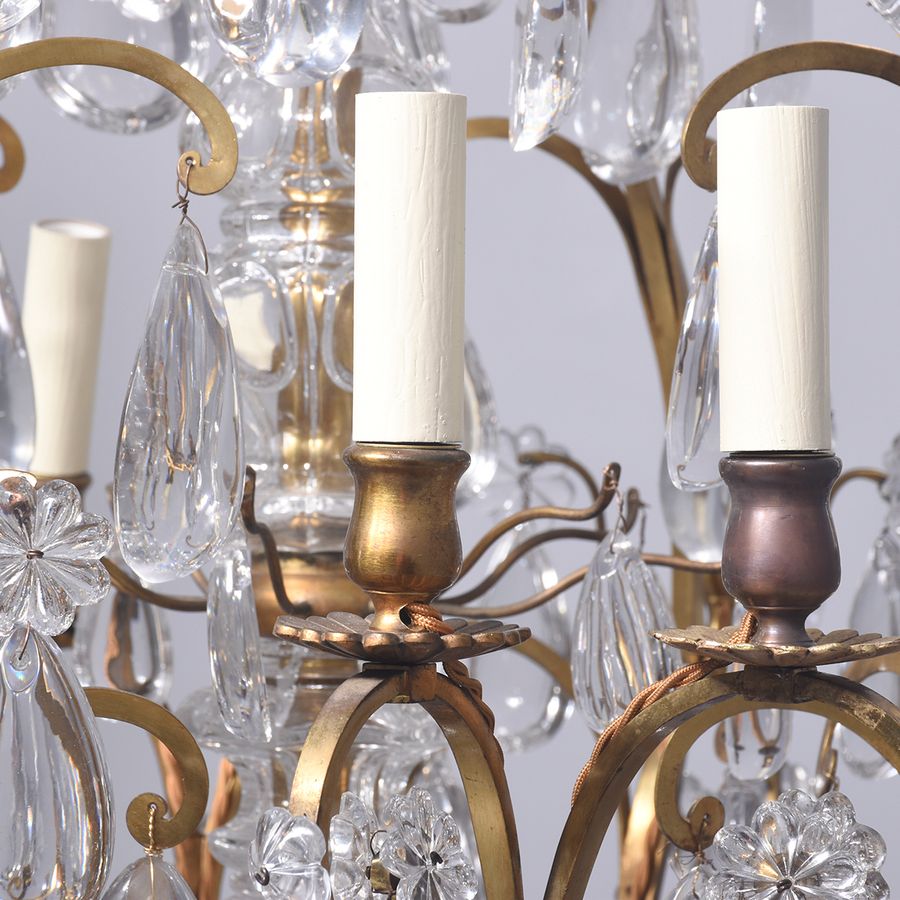 Antique Glass & Brass 12-Light Chandelier