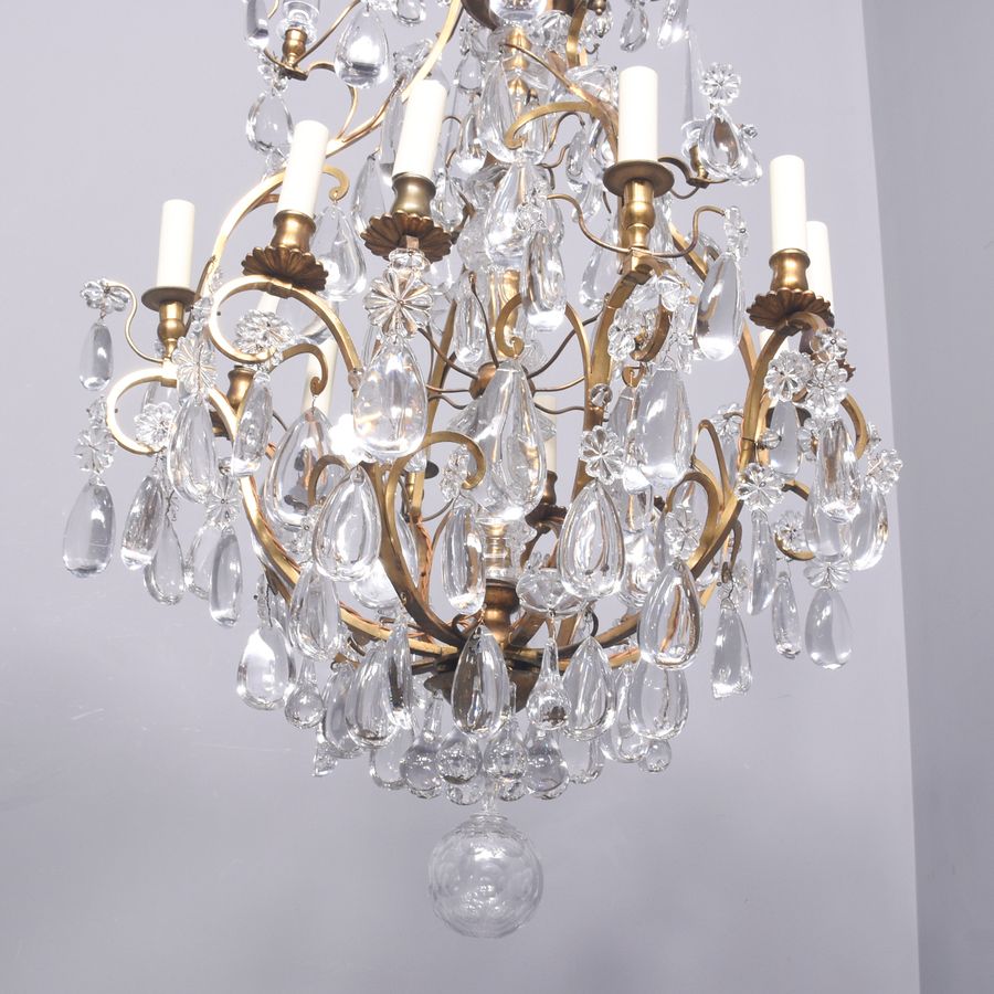 Antique Glass & Brass 12-Light Chandelier