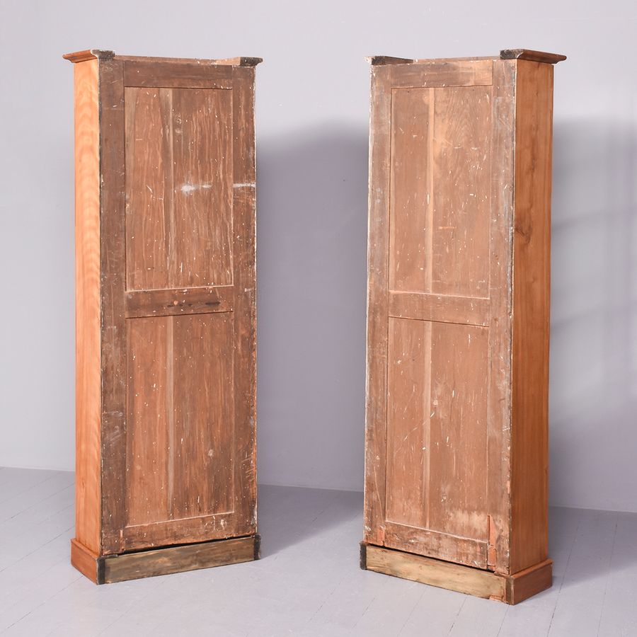 Antique Pair of Tall Satin Birch Late-Victorian Open Bookcases