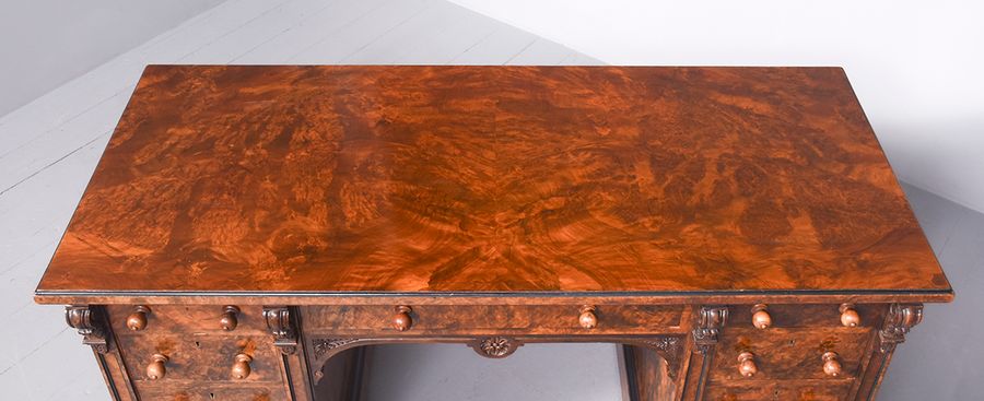 Antique  Exceptional Quality Burr Walnut Victorian Kneehole Desk 