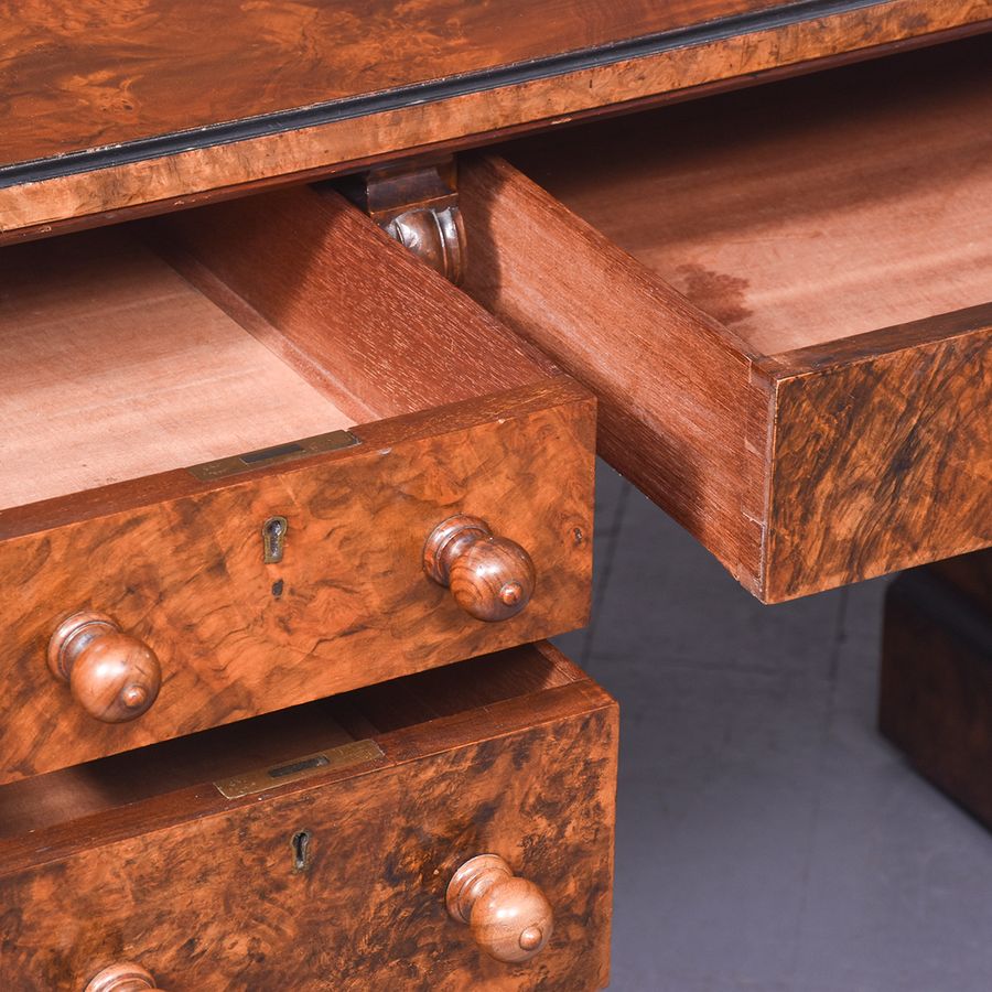 Antique  Exceptional Quality Burr Walnut Victorian Kneehole Desk 