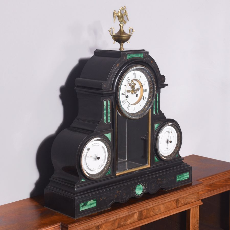 Antique Victorian Marble and Malachite Mantle Clock