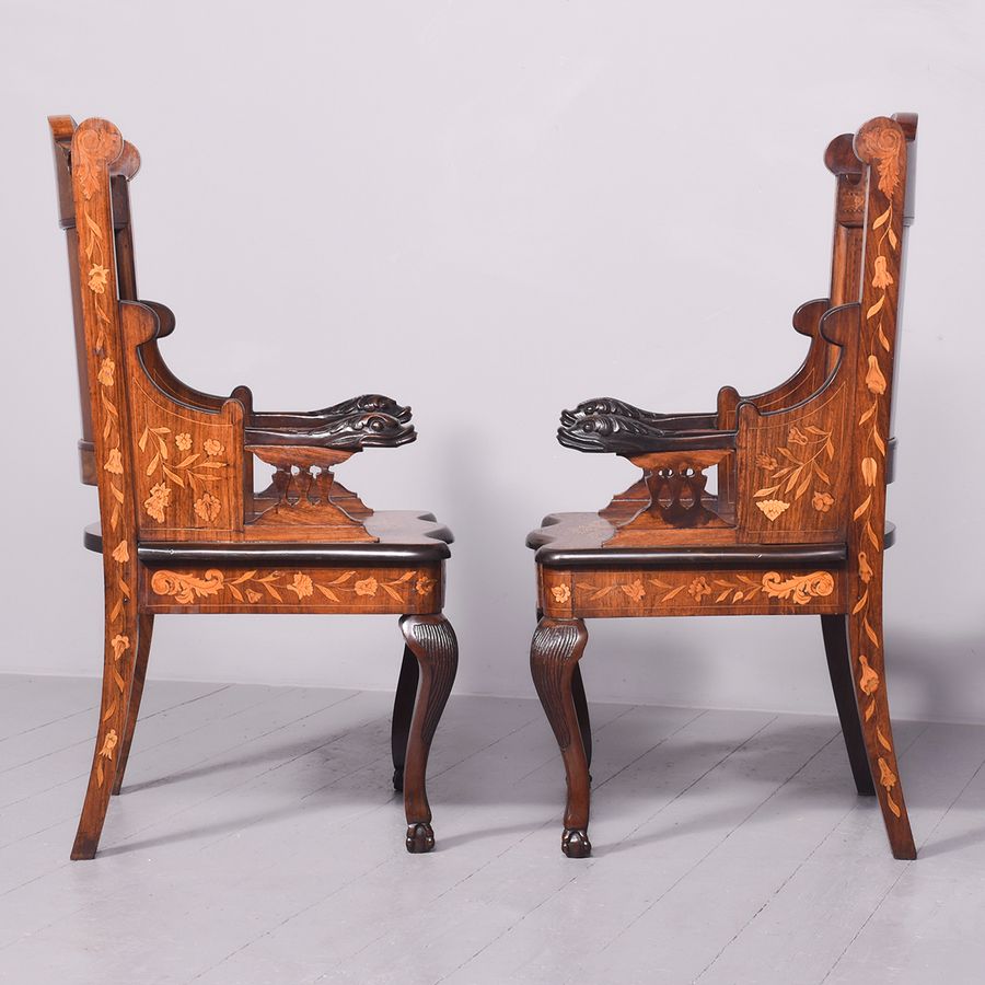 Antique Pair of Dutch Marquetry Armchairs